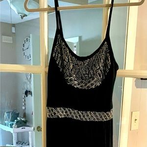 Long black beaded maxi dress. Spaghetti straps.
